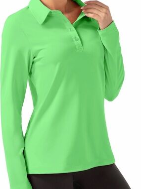 Long-Sleeve Button-Down Top in Lime Green